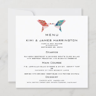 Origami Doves Wedding Investigation Menu Inbjudningar