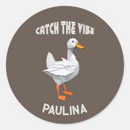 Origami duck Catch the Vibe retro font Runt Klistermärke