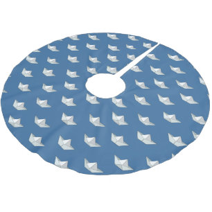 Origami fartyg på vattenmönster julgransmatta borstad polyester