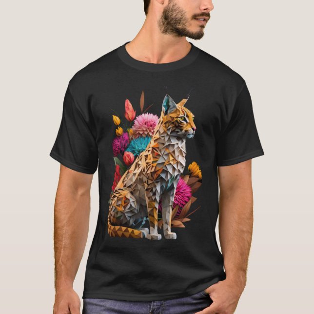 Origami Flowers Wildlife Bobcat Orange Bobcat T Shirt (Framsida)