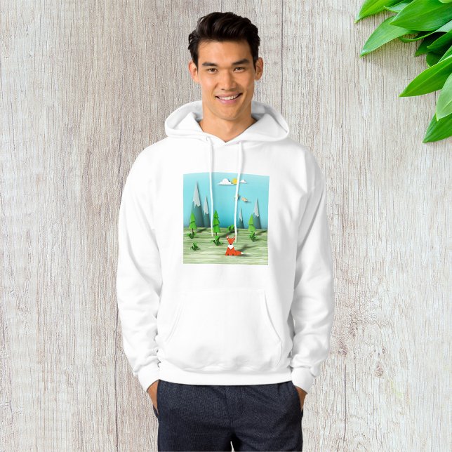 Origami Forest Scene med Fox Mountain och Birds Hoodie (Skapare uppladdad)