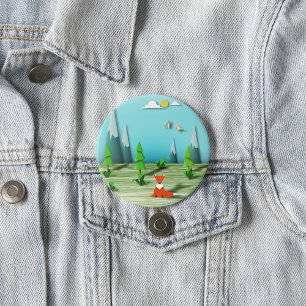 Origami Forest Scene med Fox Mountain och Birds Knapp