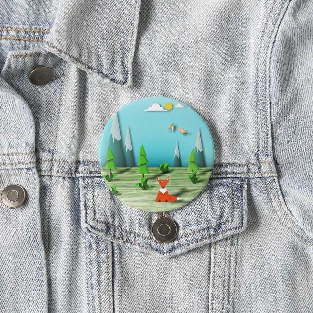 Origami Forest Scene med Fox Mountain och Birds Knapp (Skapare uppladdad)