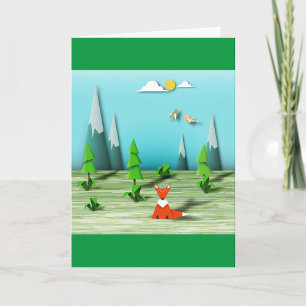 Origami Forest Scene med Fox Mountain och Birds Kort