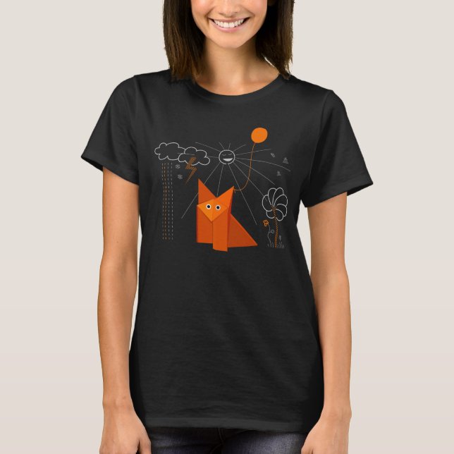 Origami Fox är Lycklig Mörk kvinnlig T-shirt (Framsida)