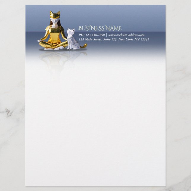 Origami Gold Foil Yoga Meditating Catwomen och Cat Brevhuvud (Framsida)