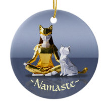 Origami Gold Foil Yoga Meditating Catwomen och Cat