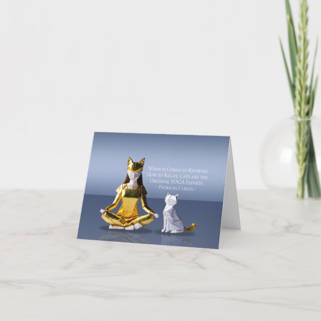 Origami Gold Foil Yoga Meditating Catwomen och Cat Kort (Framsida)