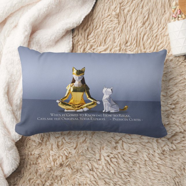Origami Gold Foil Yoga Meditating Catwomen och Cat Lumbarkudde (Filt)
