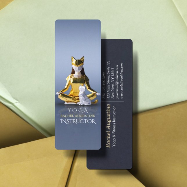 Origami Gold Foil Yoga Meditating Catwomen och Cat Mini Visitkort (Skapare uppladdad)