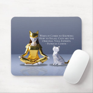 Origami Gold Foil Yoga Meditating Catwomen och Cat Musmatta
