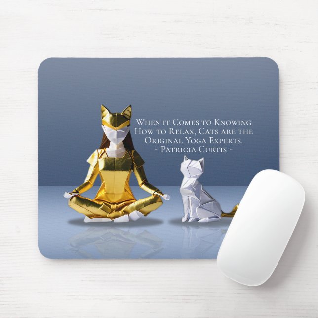 Origami Gold Foil Yoga Meditating Catwomen och Cat Musmatta (Med mus)