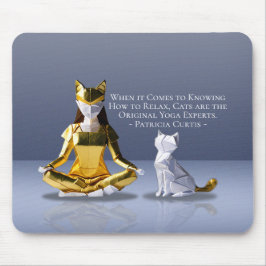 Origami Gold Foil Yoga Meditating Catwomen och Cat Musmatta