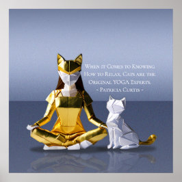 Origami Gold Foil Yoga Meditating Catwomen och Cat Poster