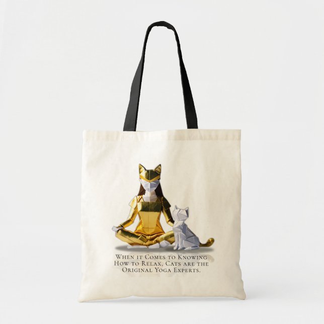 Origami Gold Foil Yoga Meditating Catwomen och Cat Tygkasse (Framsidan)