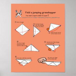 Origami Grashopper How-to Semi Gloss Poster