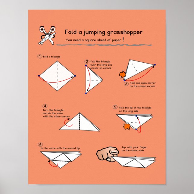 Origami Grashopper How-to Semi Gloss Poster (Framsidan)