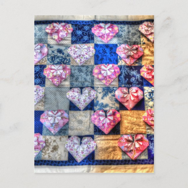 ORIGAMI HEARTS & PATCHWORK QUILT VYKORT (Framsida)