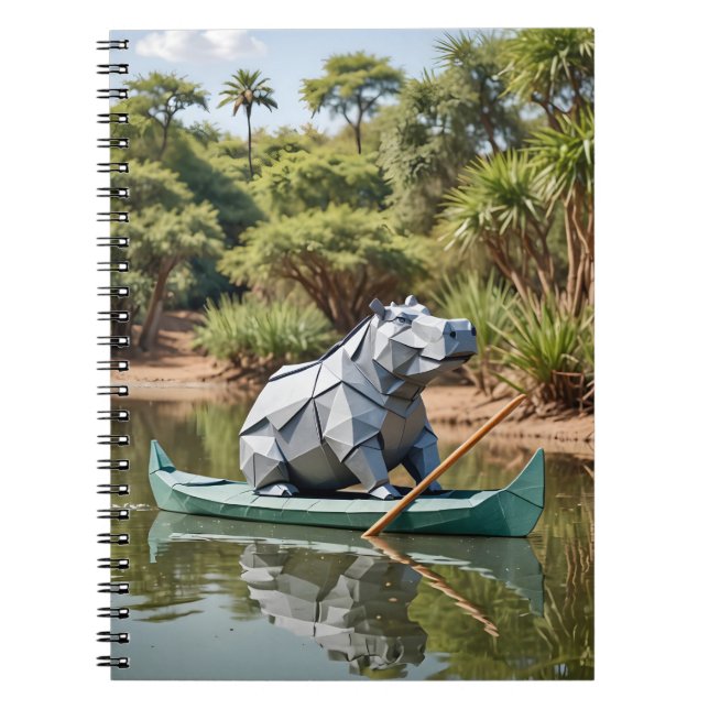 Origami Hippo On a Canoe Anteckningsbok (Framsidan)