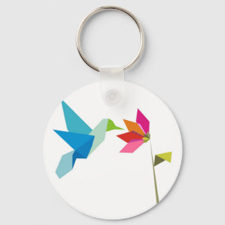 Origami hummingbird och blomma nyckelring