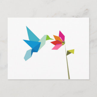 Origami hummingbird och blomma vykort