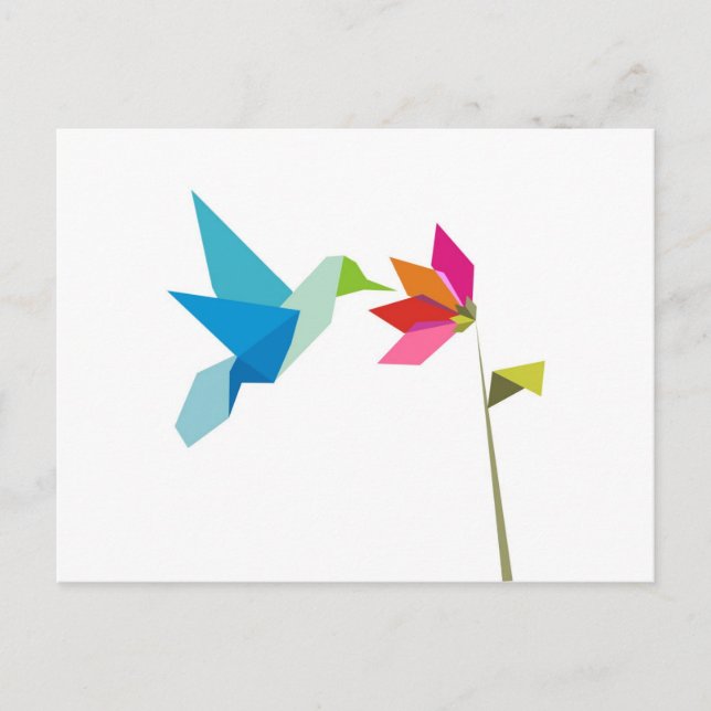 Origami hummingbird och blomma vykort (Framsida)