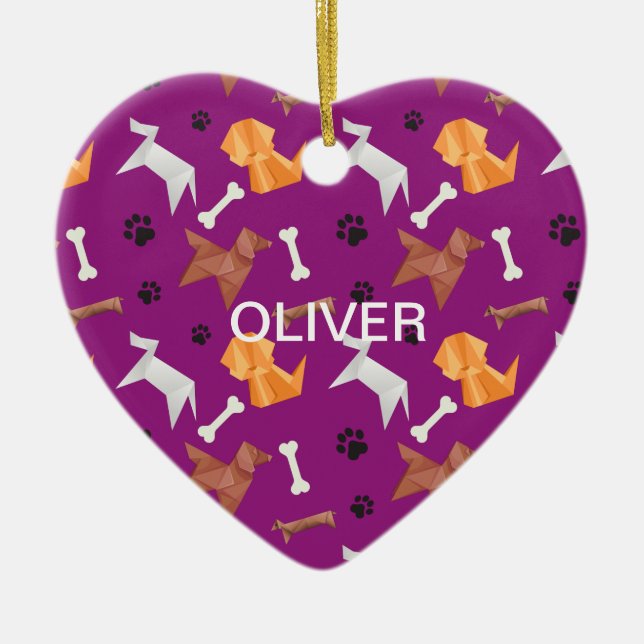 Origami Hundar 1 Photo Memorial Julgransprydnad Keramik (Framsidan)