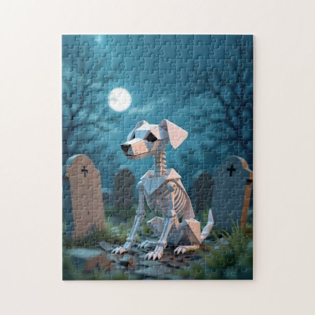 Origami Kuslig Halloween Skelett Hund Pussel (Vertikal)