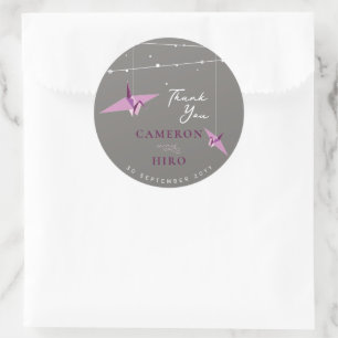 Origami Lila Papper Crane Ljus Asian Bröllop Runt Klistermärke