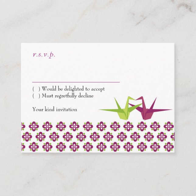 Origami Papper Crane Bröllop Tilläggskort (Framsida)