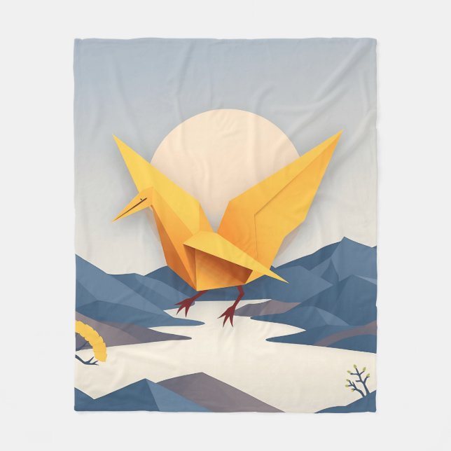 Origami Papper Crane Vector Art Fleecefilt (Framsidan)