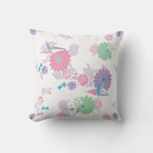 Origami Papper Cranes and Flowers Square Pillow Kudde