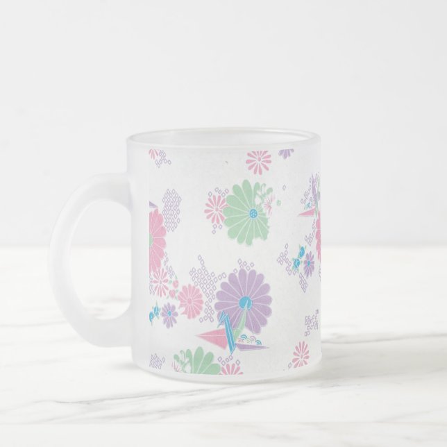 Origami Papper Cranes och Flowers Frosted Mugg (Vänster)