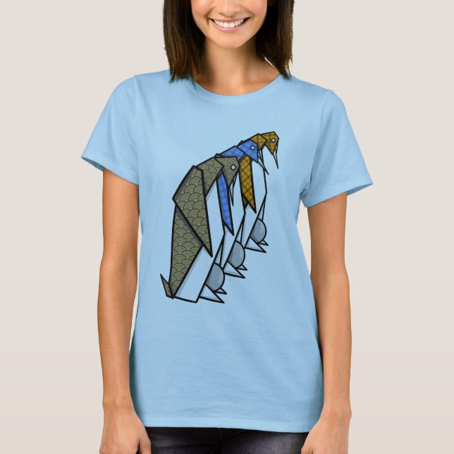 Origami Papper Folding Patterend Penguins T Shirt (Framsida)