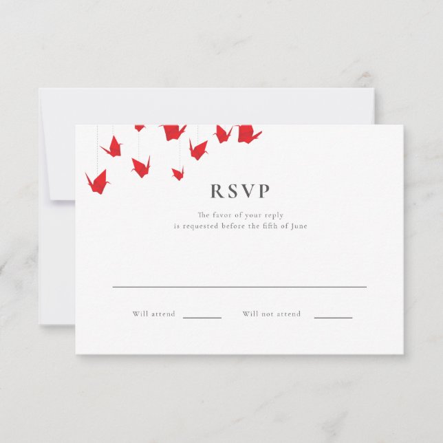 Origami Pappers Tranor Bröllop RSVP OSA Kort (Framsida)