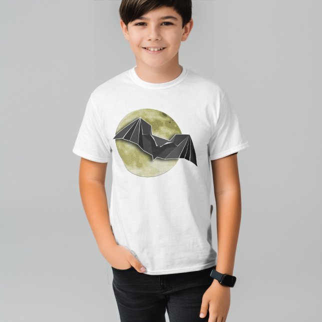 Origami Pappra Fladdermus med Fullt Blue/Gult Måne T-shirt (Skapare uppladdad)