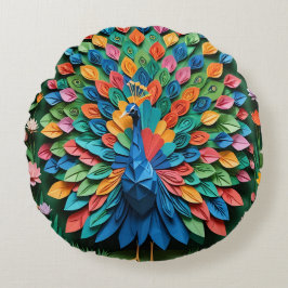 Origami Peacock  Rund Kudde