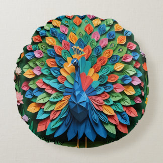 Origami Peacock  Rund Kudde