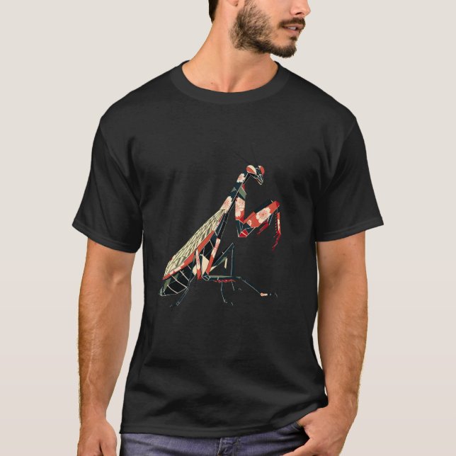 Origami Praying Mantis Japanska Cherry Blommar T T Shirt (Framsida)