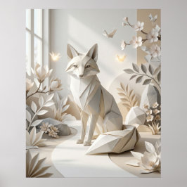 Origami Räv Pappers Trädgård Poster