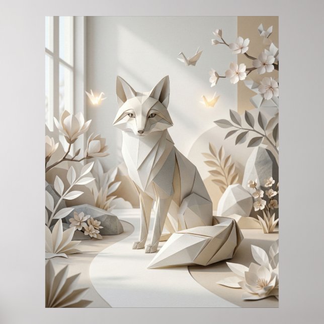 Origami Räv Pappers Trädgård Poster (Framsidan)