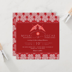 Origami Red Papper Cranes & Sakura Asian Bröllop Inbjudningar