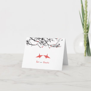Origami Red Pappra Cranes & Grenar Photo Bröllop Tack Kort
