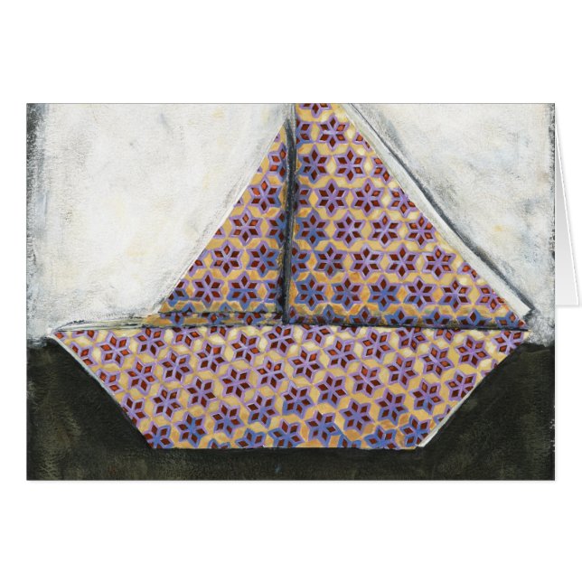 Origami Sailboat på Star Design Papper Hälsningskort (Framsidan Horizontal)