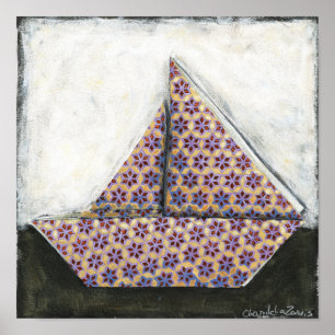 Origami Sailboat på Star Design Papper Poster