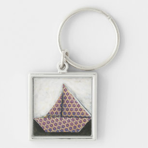 Origami Sailboat på Star Design Papprare Fyrkantig Silverfärgad Nyckelring