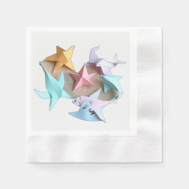 Origami Sea Creatwith Pastel Vågar Pappersservett (Framsidan)