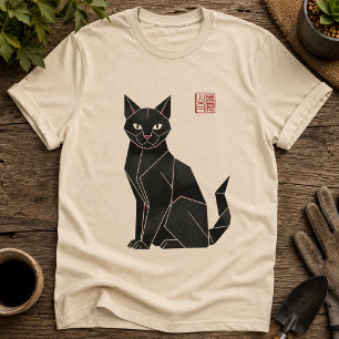 Origami Svart Katt T Shirt