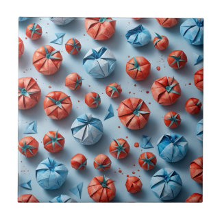 Origami Tomates Mönster Red Blue Kakelplatta