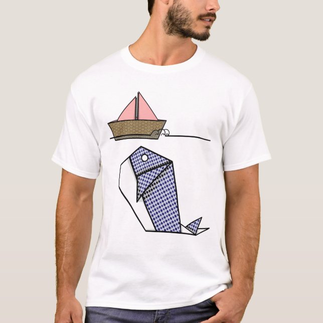 Origami Whale under Papper båt T Shirt (Framsida)